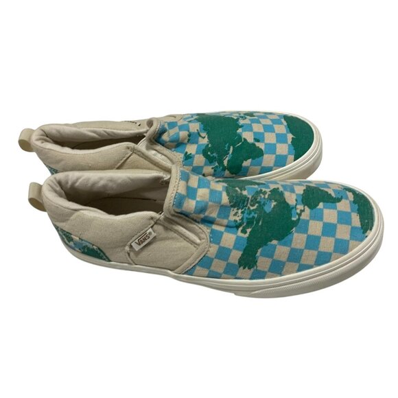 Vans Youth Size 6 Checkered The World Is Our Map Slip On SNeaker Shoes Eco Posit - Picture 1 of 6